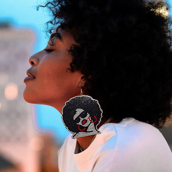 Gold Black Girl Magic Bling Afro Leather Oversized Dangle Statement Earrings - Picture 1 of 2